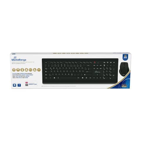 Set tastiera e mouse wireless QWERTY Media Range nero MROS104-UK    